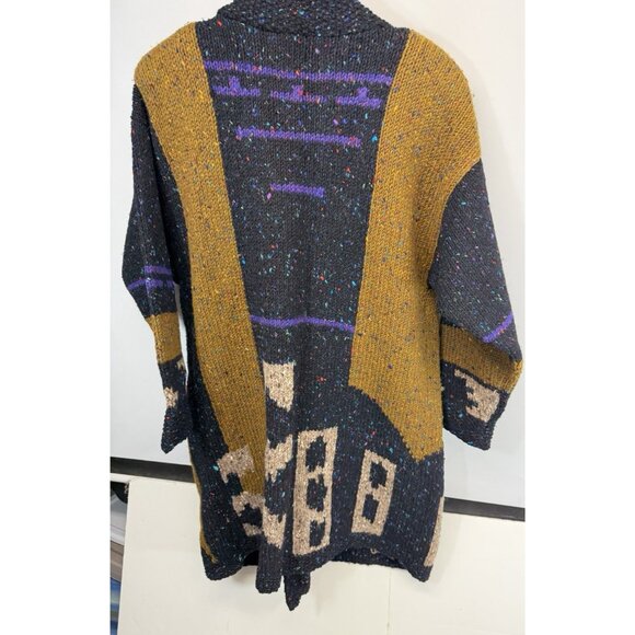 Vintage Sandra Miller Art To Wear Cardigan Sweater Chunky Heavy Long Pockets L - Picture 7 of 9